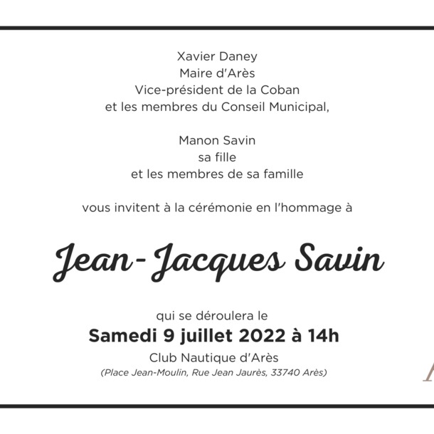 HOMMAGE JEAN-JACQUES SAVIN - SAMEDI 9 JUILLET - ARES